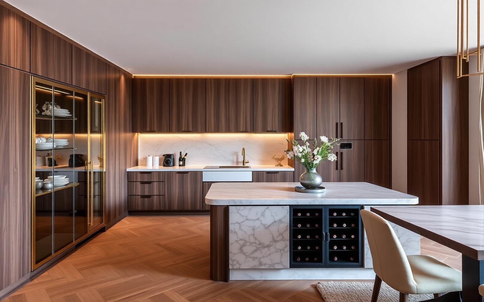 The Duplex Kitchen: Smoked Oak and Brass kitchen in Noida